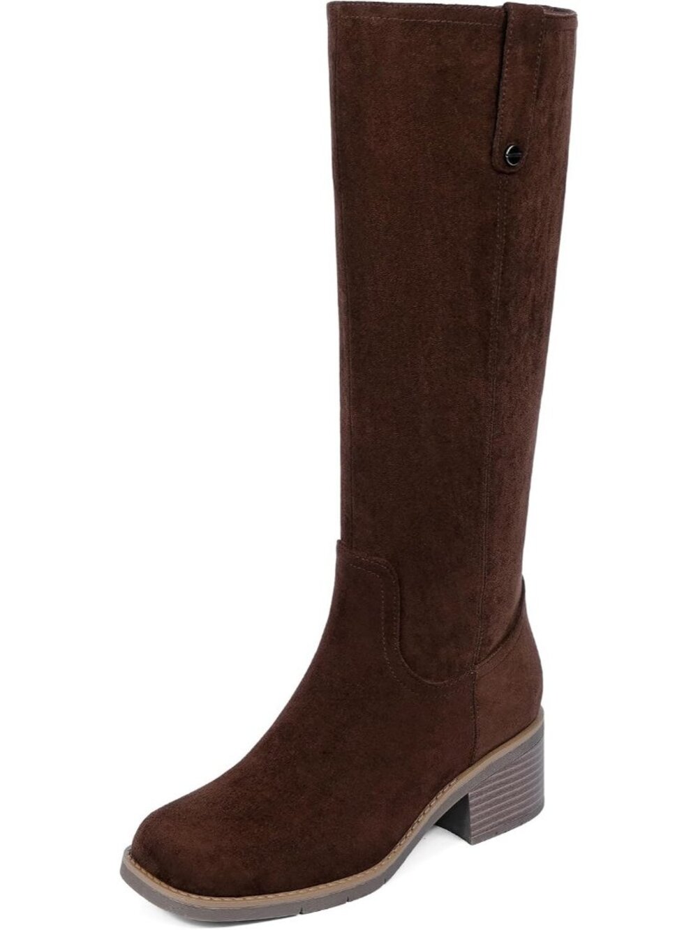 Women's Chocolate Faux Leather Knee High Chunky Heel Square Toe Fashion Boots